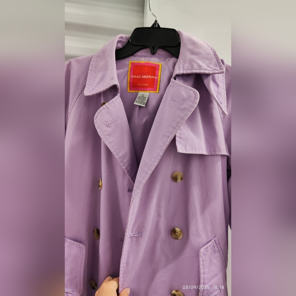 Isaac Mizrahi Lilac Double-Breasted Trench Coat